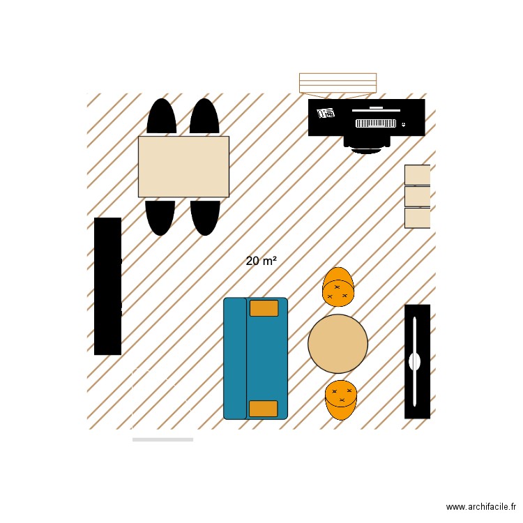 salon K. Plan de 1 pièce et 20 m2