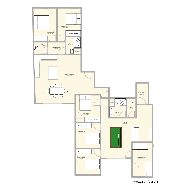 lot 201-204. Plan de 16 pièces et 158 m2