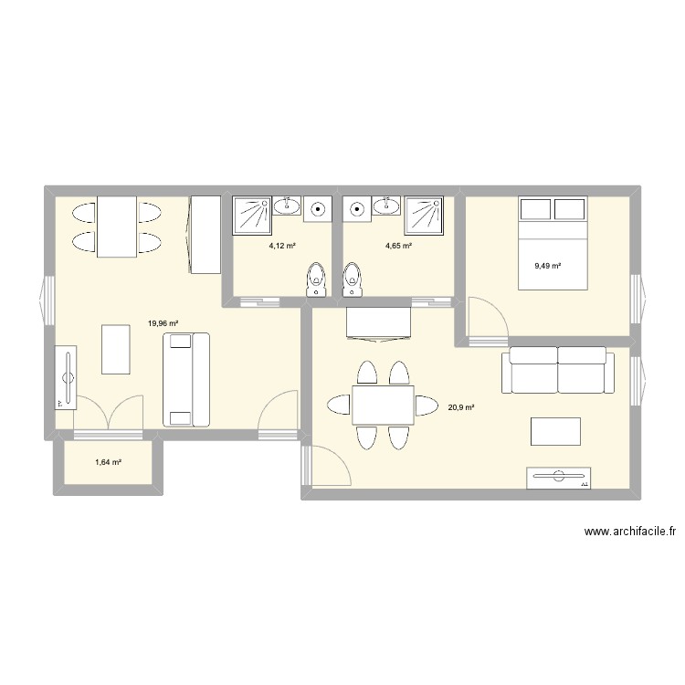 salines. Plan de 6 pièces et 61 m2