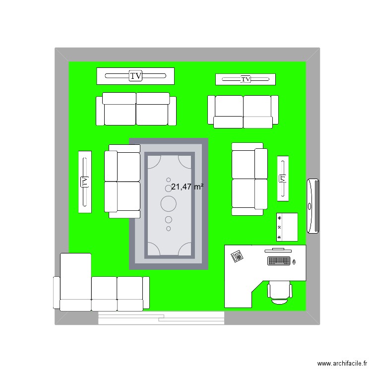 Salle. Plan de 1 pièce et 21 m2