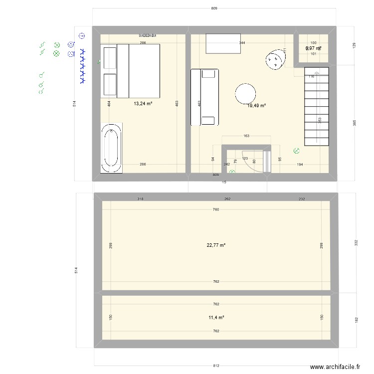 CUI3. Plan de 5 pièces et 68 m2