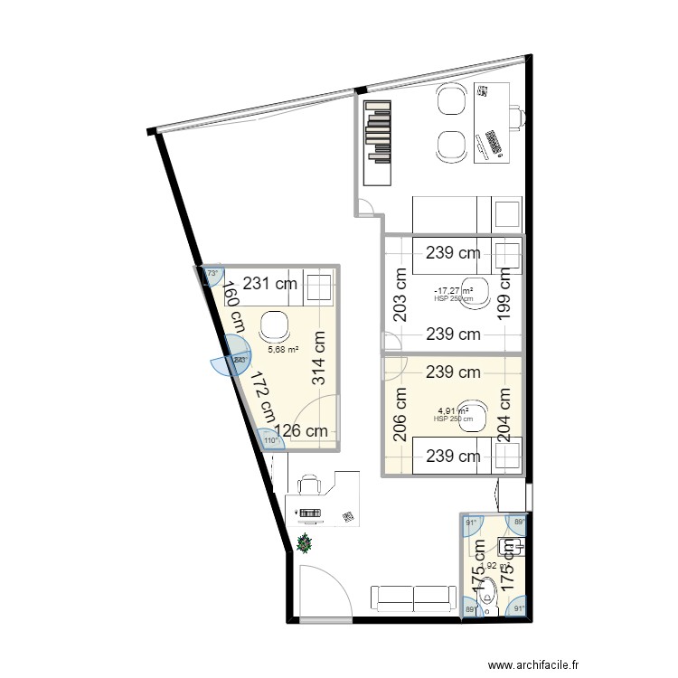 FOUADITO 3. Plan de 4 pièces et 17 m2