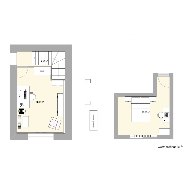 FRONTENAY CHAMBRE JAUNE EXISTANT. Plan de 3 pièces et 34 m2