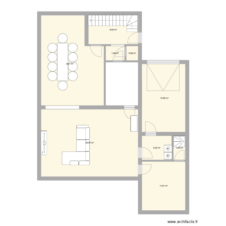 Grives. Plan de 9 pièces et 108 m2