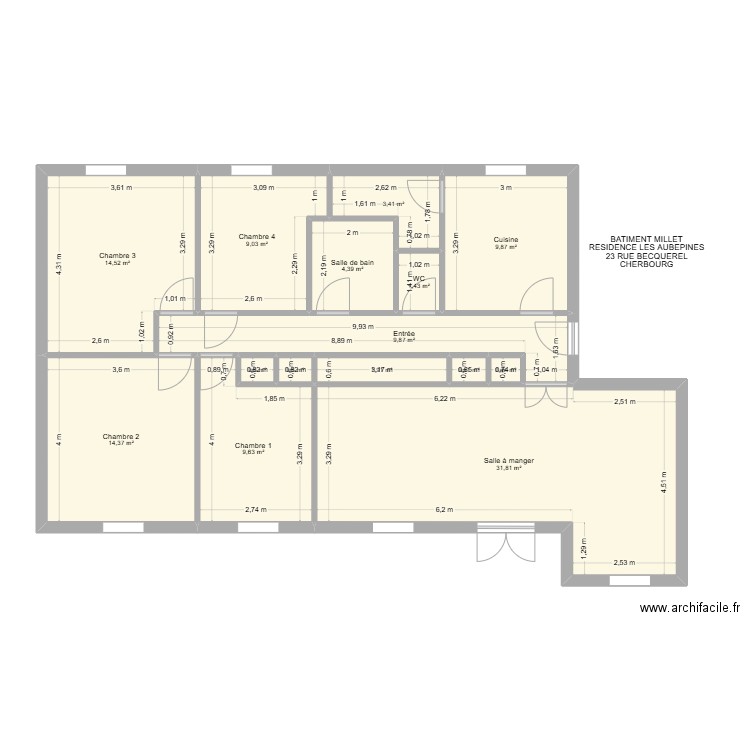 BAT MILLET. Plan de 15 pièces et 112 m2