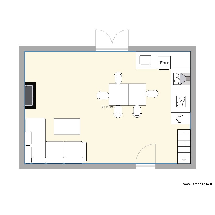 Salon salle à manger - Plan 1 pièce 39 m2 dessiné par Clemencemarion