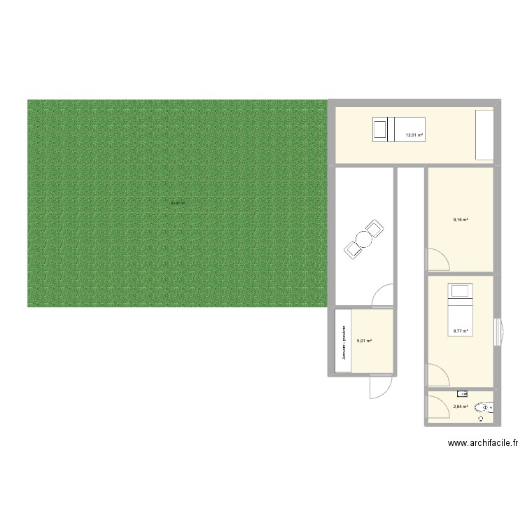 gaby1. Plan de 5 pièces et 39 m2