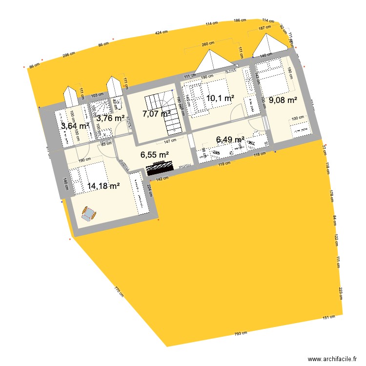 PRIEUX intérieur 1ER à terme A. Plan de 8 pièces et 61 m2