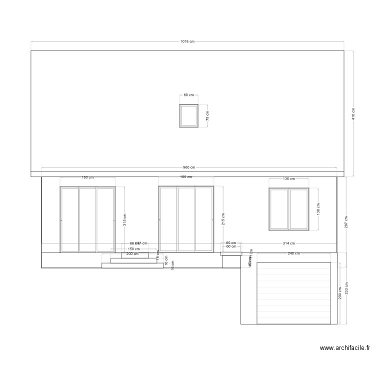 Façade principal existant. Plan de 0 pièce et 0 m2