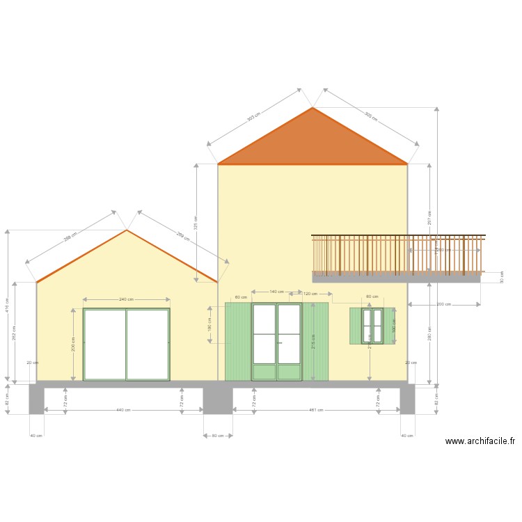 Façade Nord après travaux. Plan de 0 pièce et 0 m2