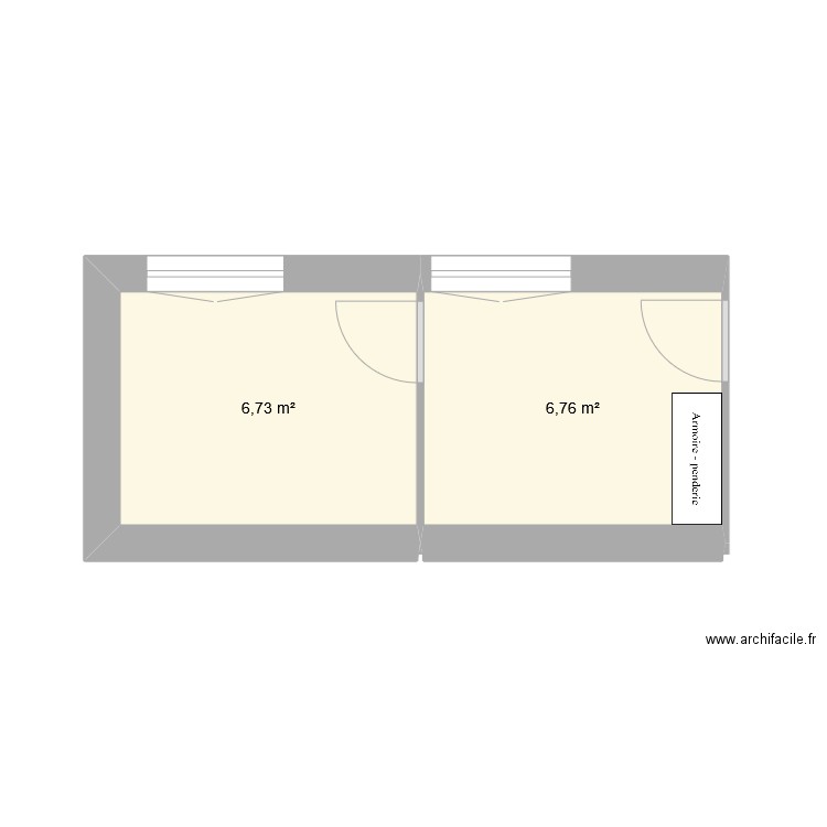 Chambres façade gite actuelles. Plan de 2 pièces et 13 m2