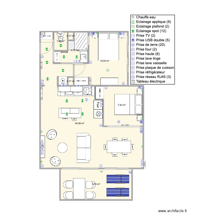 Santa Clara 2 final Version Ilot Central. Plan de 8 pièces et 67 m2