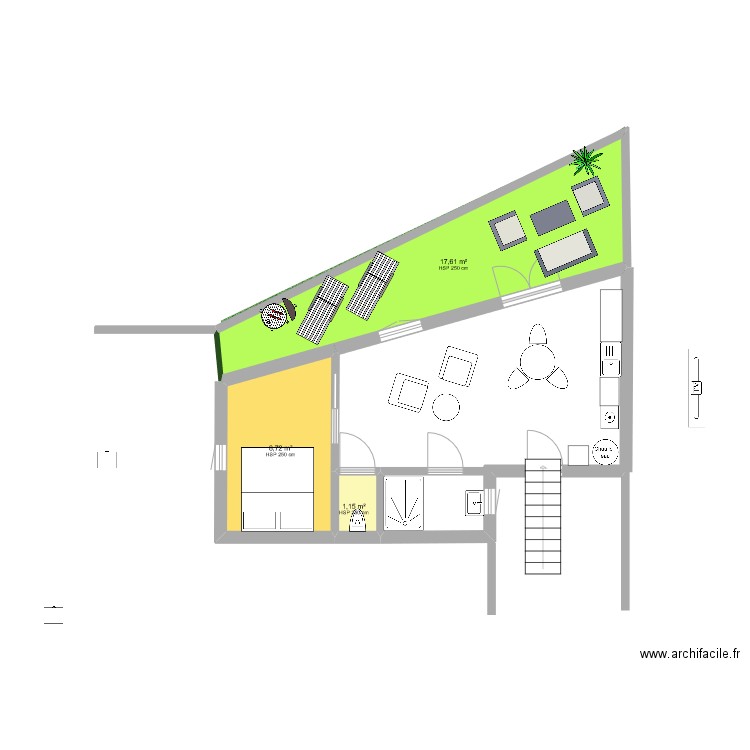 DEPENDANCE. Plan de 3 pièces et 27 m2