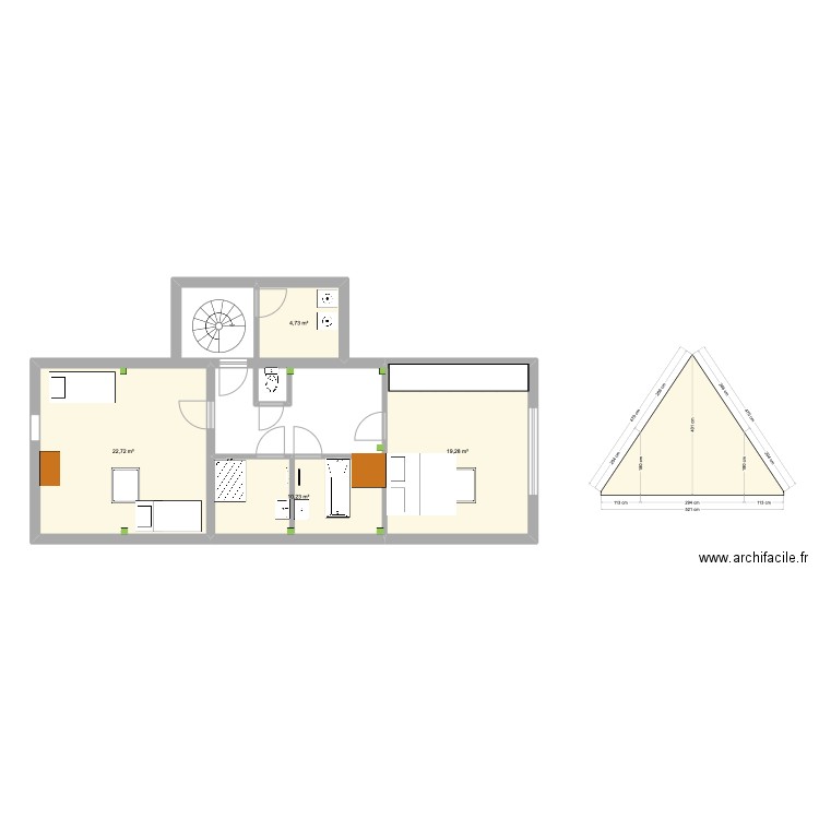 combles V2. Plan de 4 pièces et 57 m2