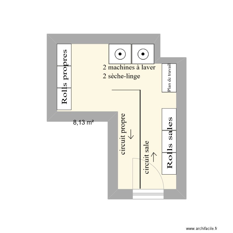 LAM laverie. Plan de 1 pièce et 8 m2