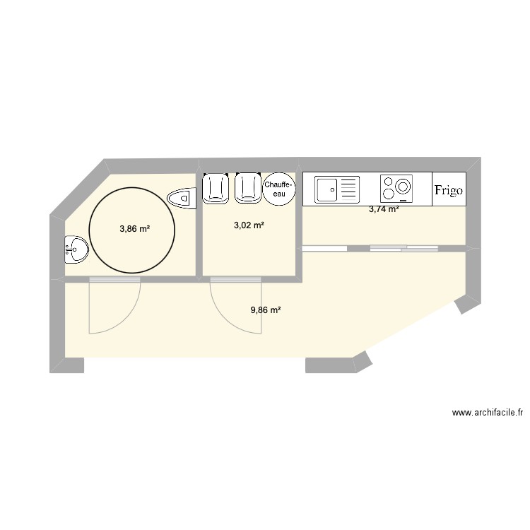 souriras. Plan de 4 pièces et 20 m2