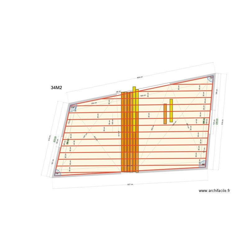 A_AMÉNAGEMENT TERRASSE RIVIÈRES. Plan de 1 pièce et 34 m2