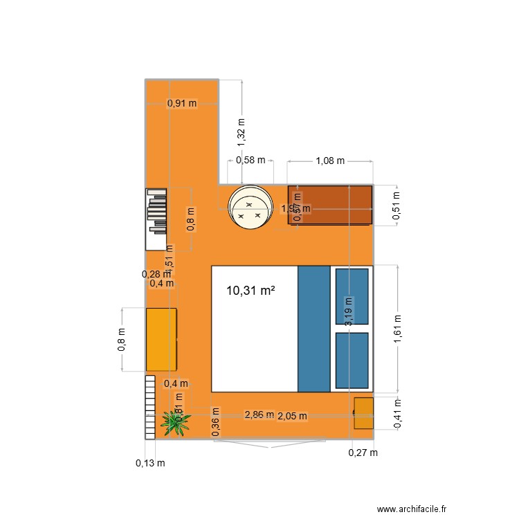 Bureau. Plan de 1 pièce et 10 m2