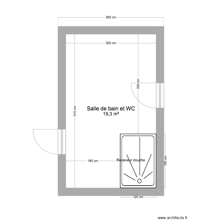 SDB. Plan de 1 pièce et 15 m2