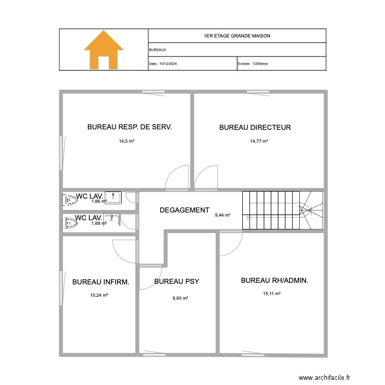 1ER GRANDE MAISON . Plan de 8 pièces et 77 m2