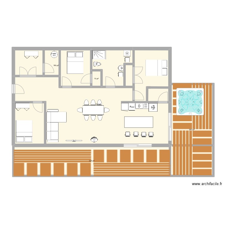 chalet conteneur. Plan de 5 pièces et 156 m2