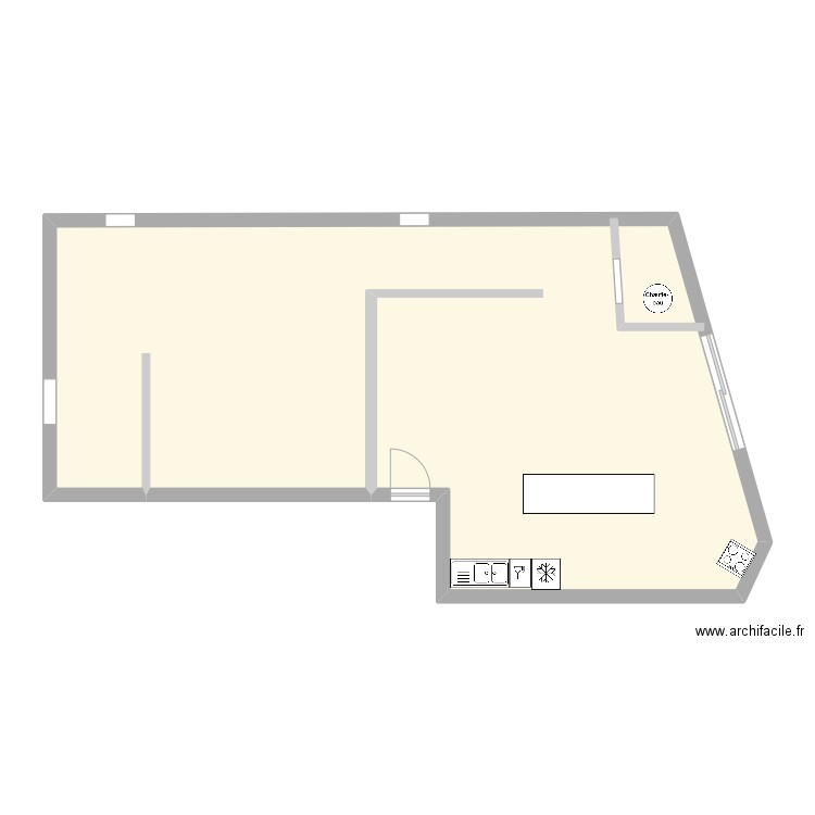 rdc. Plan de 1 pièce et 80 m2