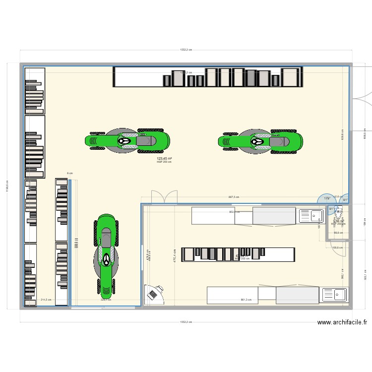 HANGAR toiture ifbc1.1115. Plan de 3 pièces et 168 m2