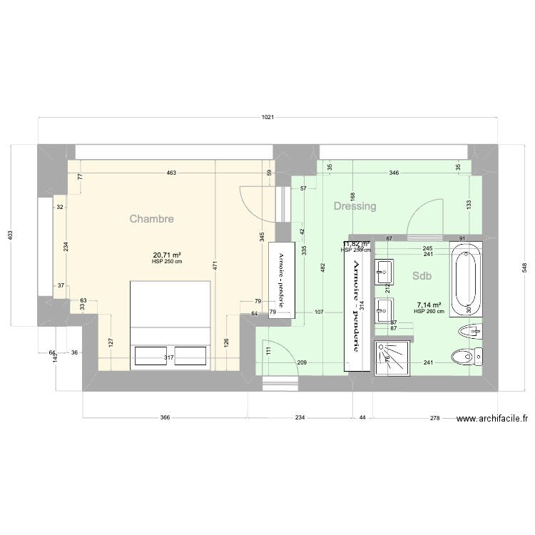 Dressing et SDB 2. Plan de 8 pièces et 41 m2