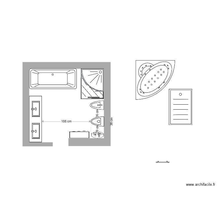 SDB douche droite. Plan de 0 pièce et 0 m2