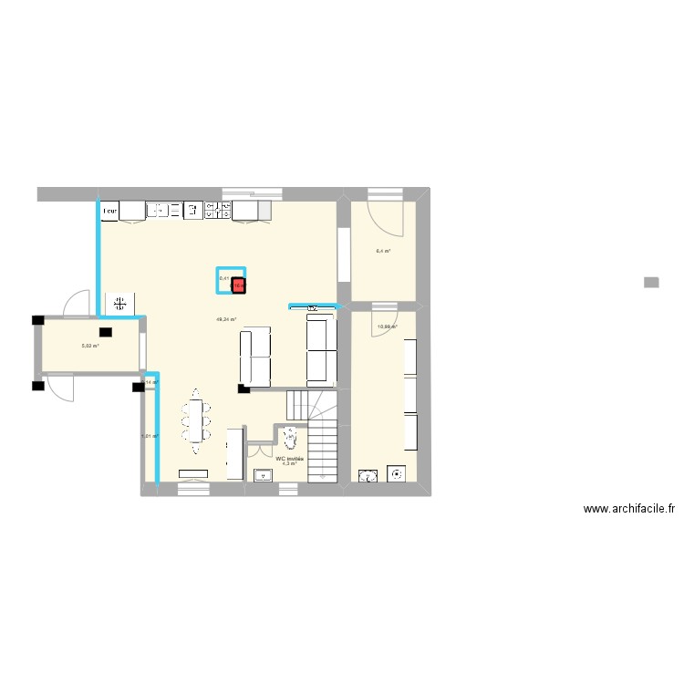 Réaménagement de la cuisine et du séjouret  rez-de-chaussée - 25 juil24. Plan de 9 pièces et 78 m2