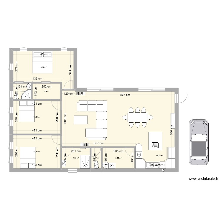 Plain pied 120 - 1. Plan de 9 pièces et 115 m2