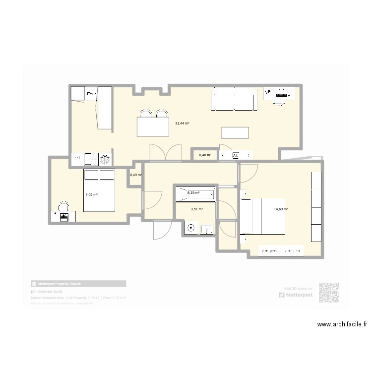 appart 44 av foch modif. Plan de 7 pièces et 68 m2