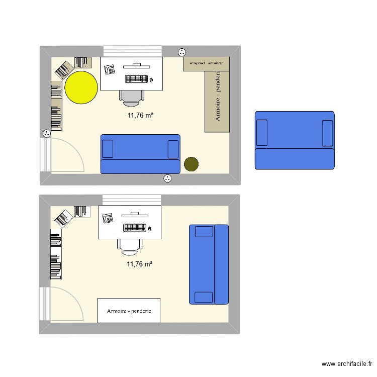 bureau 1. Plan de 2 pièces et 24 m2