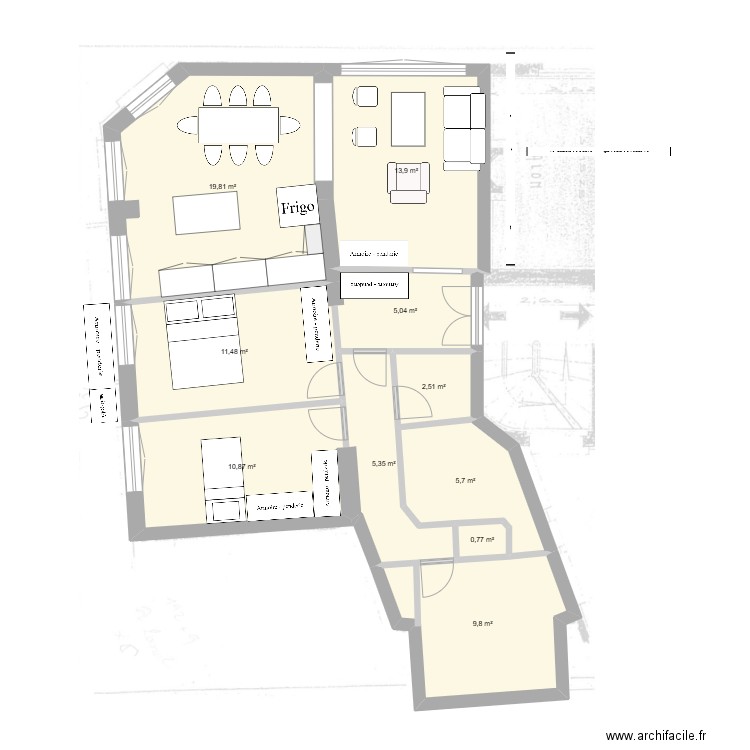 19 PORO. Plan de 4 pièces et 57 m2