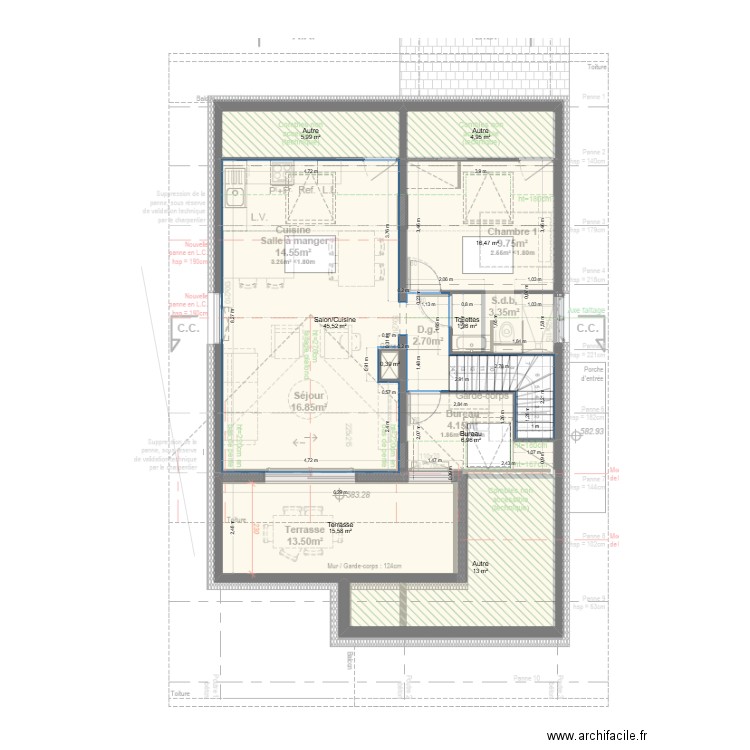 Viuz - Combles. Plan de 9 pièces et 110 m2