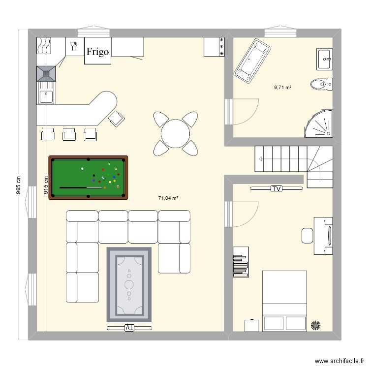 sousol. Plan de 2 pièces et 81 m2