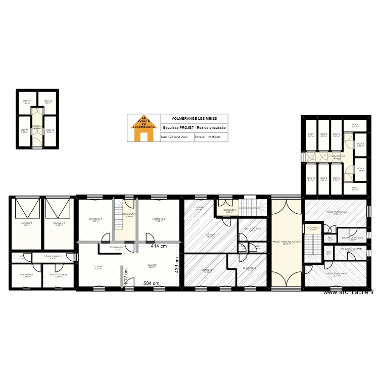 VOLMERANGE LES MINES - PROJET - RDC. Plan de 44 pièces et 344 m2