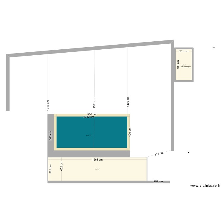 Piscine 2. Plan de 3 pièces et 104 m2