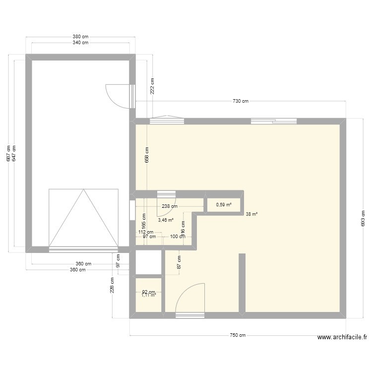 Cornebarrieu. Plan de 4 pièces et 43 m2