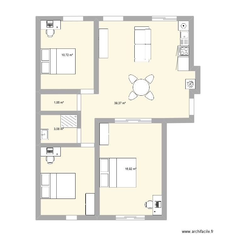 Saint Etienne. Plan de 5 pièces et 72 m2