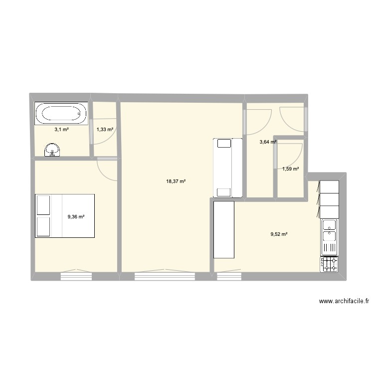 recollets plan avec bonne mesure. Plan de 7 pièces et 47 m2