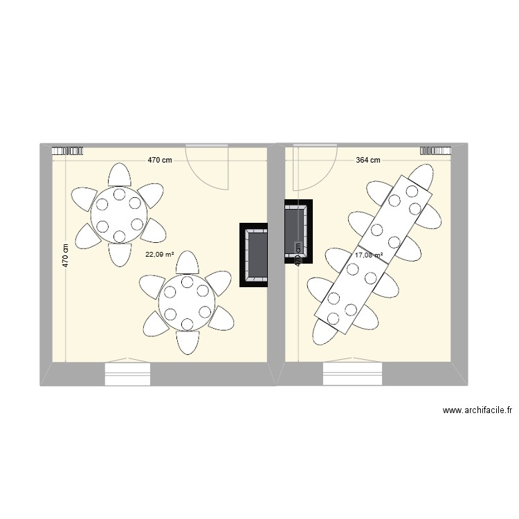 Plan salle mariella. Plan de 2 pièces et 39 m2