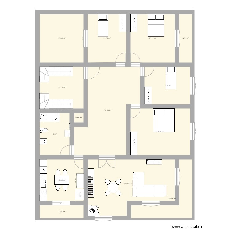 Plan-b. Plan de 14 pièces et 190 m2