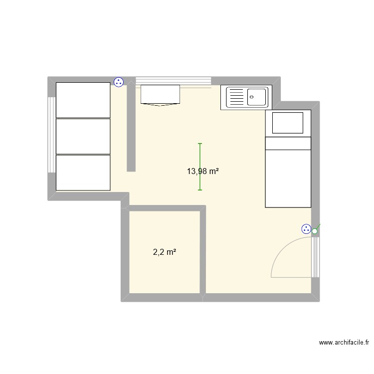 maternité . Plan de 2 pièces et 16 m2