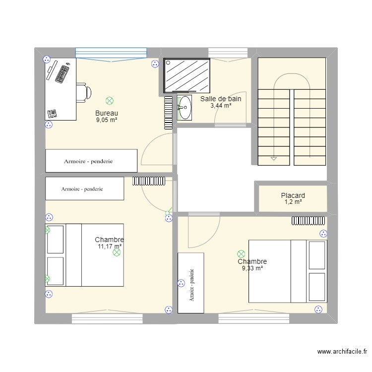 plan R+1 PROJET. Plan de 5 pièces et 34 m2