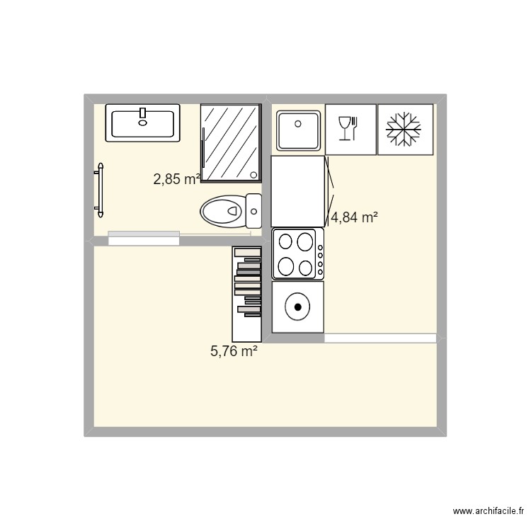 salle de bains Ermitage 54. Plan de 3 pièces et 13 m2