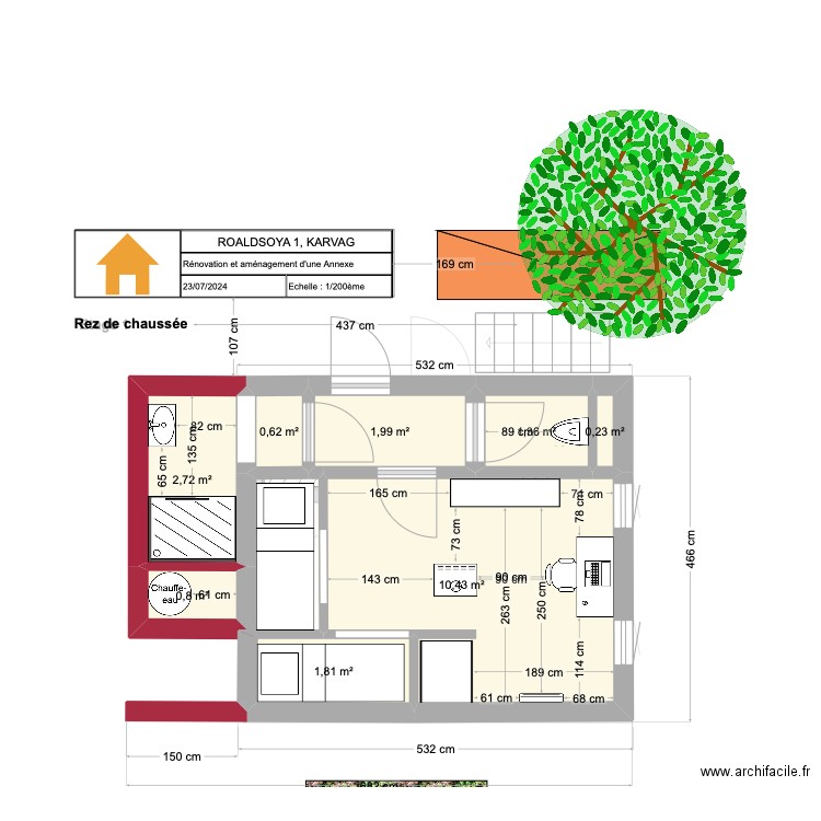 Renovation Annexe . Plan de 13 pièces et 38 m2