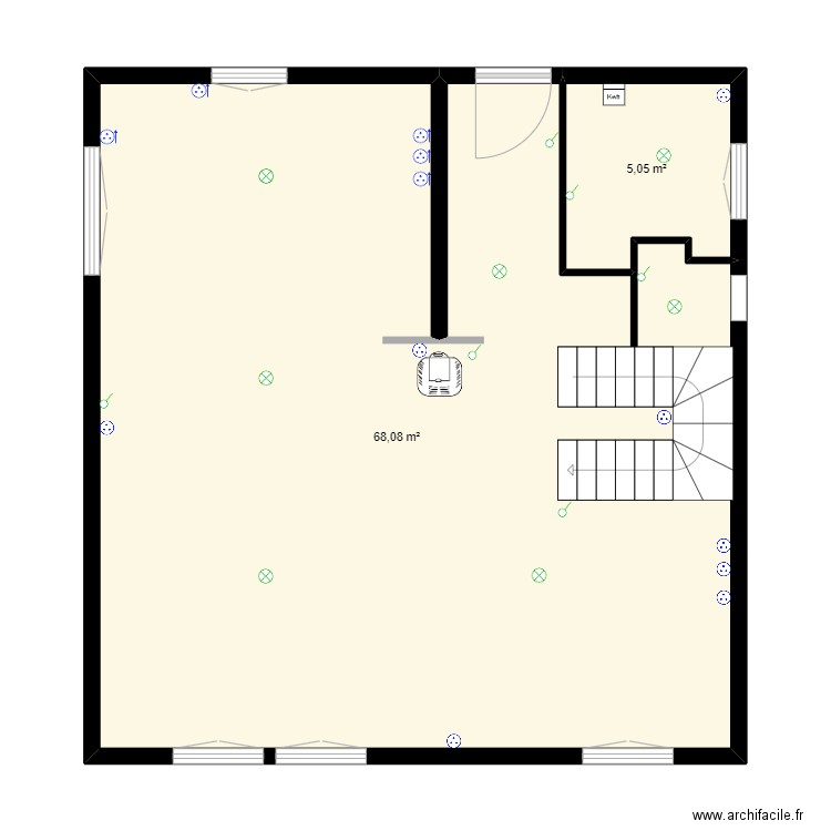 vieille houssaye. Plan de 2 pièces et 73 m2