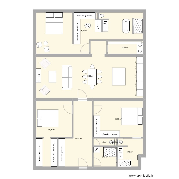 grand appart Saint Charle 1 er etage . Plan de 10 pièces et 129 m2