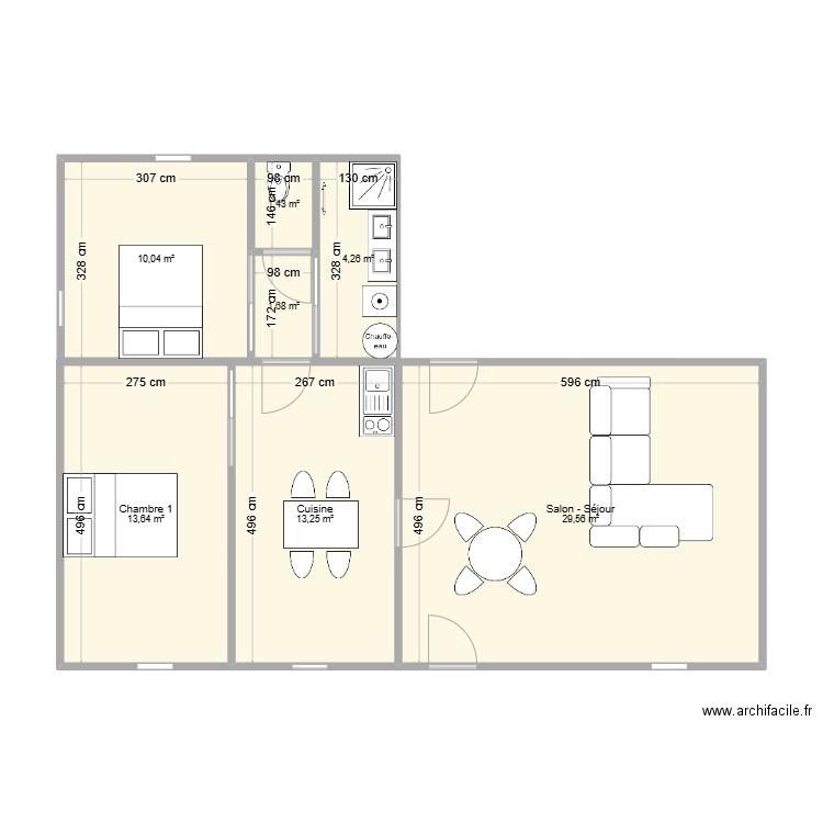 Projet 2 - Logement 1. Plan de 3 pièces et 71 m2